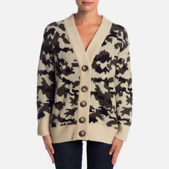 NWT Catherine Malandrino Green Camo Cardigan Sz PL - Picture 2 of 4